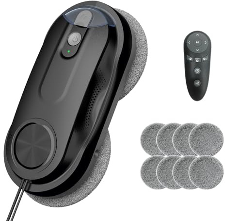 KKI Window Cleaning Robot, Automatic Window Cleaner Robot, Dual Spray, Max 3200Pa, AI Path Planning & Edge Detection, Remote Control for High-Rise Windows, Glass,Door,10xCloths, X3