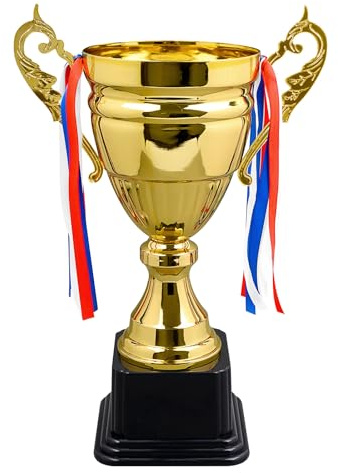 Goldener Pokal, 37 cm, Fußball-Trophäe für Partydeko Wettbewerb Gewinner | Siegerpokal aus Kunststoff für Wettbewerbe, Sportturniere, Kindergeburtstage, Partys und Team-Auszeichnungen