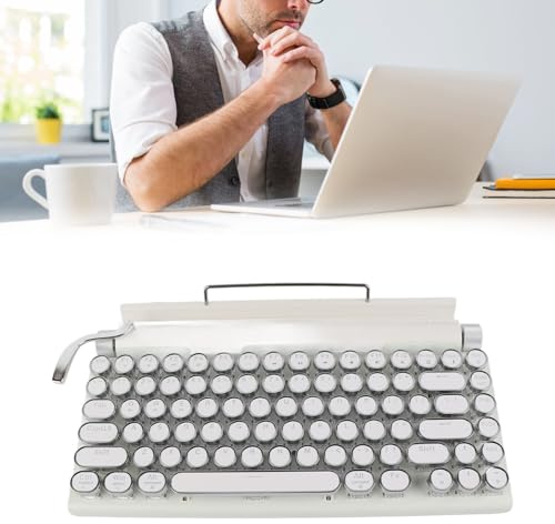 ZenithAur 83 Key Knob Control Electric Typewriter Vintage Keyboard, Mechanical Round Keycaps Design, Portable Gaming Keyboard for Tablet and Laptop (White)