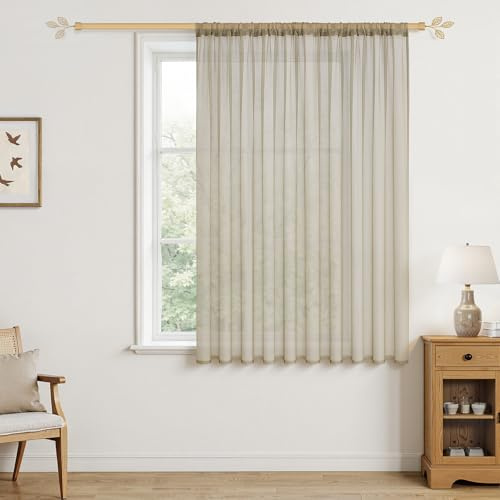 MRTREES Köksgardiner Beige Gardiner Vardagsrum Gardiner Sovrum Korta 1 Styck med Öljetter 200x150 CM (BxH), Elegant Boho Genomskinlig Gardin för Tjejrum