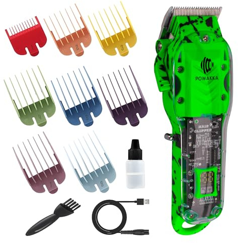 Recortadora de Pelo Inalámbrica LED VERDE – Motor Potente – Cortapelos para Hombre, Barba y Cabello con Kit de 8 Peines Guía y Batería de Larga Duración