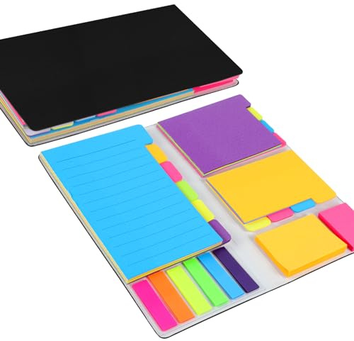 Haftnotizen Set, Bunte Sticky Notes mit PU-Lederhülle 6 Größen | Dickes Papier, Gut Beschreibbar, Rückstandslos Ablösbar, Farbige Index Tabs, für Bücher, Büro und Schule