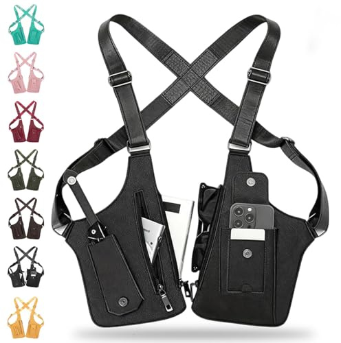 Schulterholster, Vertikales Pistolenholster, Verdeckte Waffenholster, Leder Anti-Diebstahl Schulterholster, Verstellbare Achselholster Tasche mit Doppelfächern,Umhängetasche Für Männer (Black)