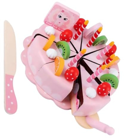 TOYANDONA Wooden Cake Cutting Set, Pretend Play Food, Educational Playhouse for Boys, Safe ’s Kitchen
