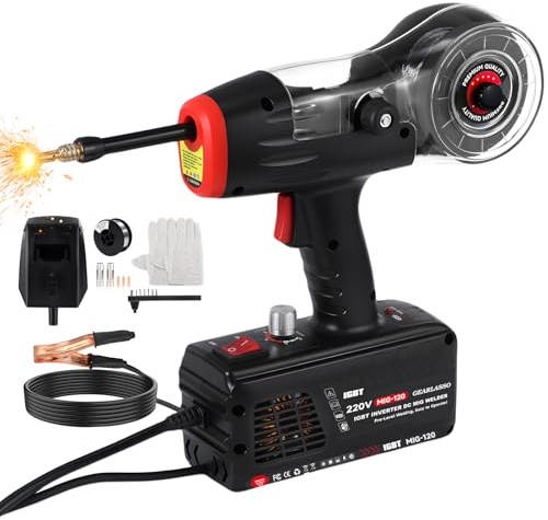ISINEVER MIG Schweißgerät 220V 20–120A Lichtbogenschweißgerät Hand Gaslos Flux Core Tragbares IGBT Inverter Schweißgerät 5 Stufen für 0.8–1.0mm Fülldraht Mini Schweißset