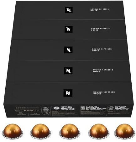 Nespresso Vertuo - Assortiment Double Espresso Dolce - 50 Capsules Café | Compatible avec machines Nespresso Vertuo - Café pur Arabica pour recettes avec lait - Cappuccino ou espresso latte