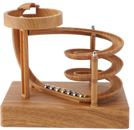 Vvikizy Machine à Mouvement Perpétuel à Bille Roulante, Décoration Artistique de Bureau, Jouet élégant, Gadget Anti-Stress pour Le Bureau, Plastique et Acier Inoxydable (Grain de Bois)