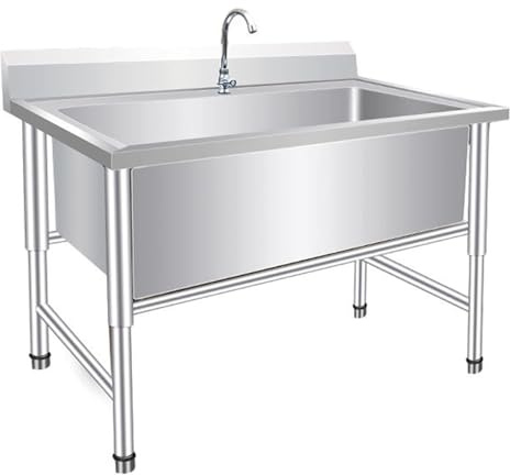 Servicio de Acero Inoxidable Juego de Fregadero de Cocina Comercial de un Solo tazón Independiente con Grifo for Restaurante, Taller de Garaje Lavandería Industrial (60x100x80cm)