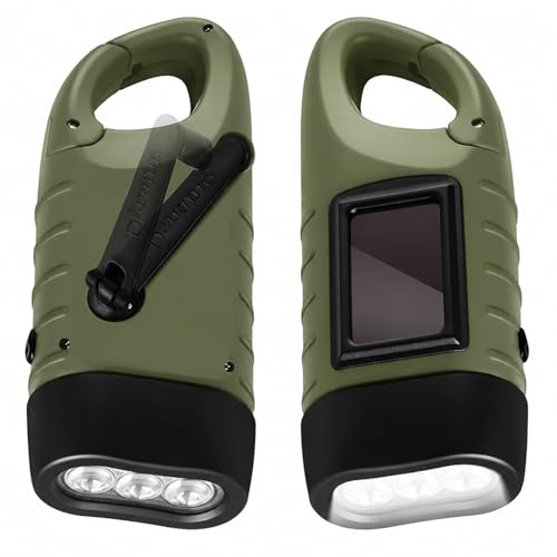 Lot de 2 Lampe Torche Solaire Lampe de Poche LED d’Urgence avec Mousqueton | Lampe Dynamo Manivelle Portable Mini Lampe Torche Nanivelle pour L'extérieur Randonnée Cadeau Camping Équipement D'urgence