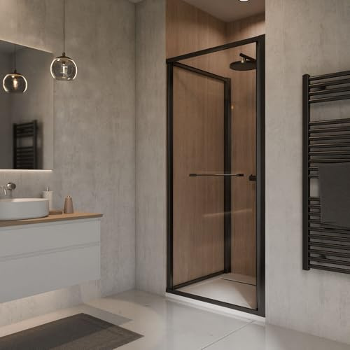 Schulte Sunny Schwenk-Schiebetür für Nische 90 cm, ESG Sicherheitsglas 6 mm, Fixil Antikalkbeschichtung, Aluminium Schwarz Matt, anschlagslos, Duschkabine Nischentür