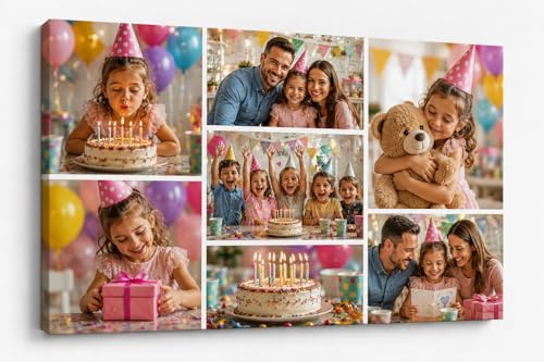 Pet-Jos Personalisierte Multi Foto Collage auf Leinwand auf Keilrahmen – Fotocollage mit Ihren Bildern – Verschiedene Größen (Horizontal 7 Fotos, 100 x 70 cm)