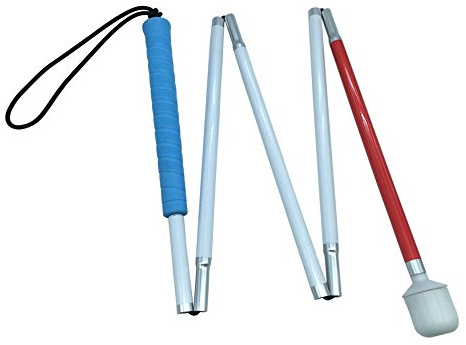 VISIONU Blindenlangstock,weiße Stock,Faltlangstock mit Kautschukgriff, Kunststoff-Rollspitze,5-teilig, 6 Größen (155 cm (61 inch)-Blau Griff)