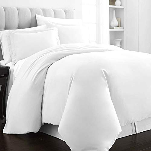 PIZUNA 100% Cotton Double Duvet Cover Set White, 400 Thread Count Long Staple Cotton Duvet Cover 200x200cm, Sateen Weave Quilt Cover with Button Closure (Double Duvet Cover Cotton)