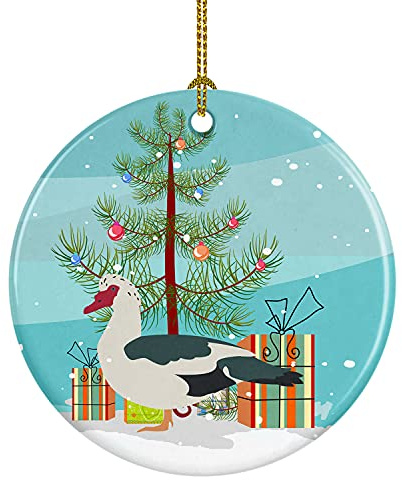 Caroline's Treasures Muscovy Duck Christmas Ceramic Ornament, Teal Christmas Tree Hanging Decorations for Home Christmas Holiday, Party, Gift, 3 in, Multicolor