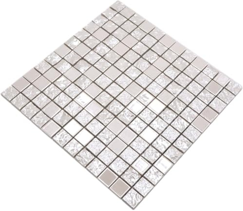Keramik Mosaik weiss Wand Küche Dusche Bad Fliesenspiegel Mosaikfliese, Mattengröße: 316x316 = 0,10 qm, Steingröße: 25x25x7-8mm - 1 Matte