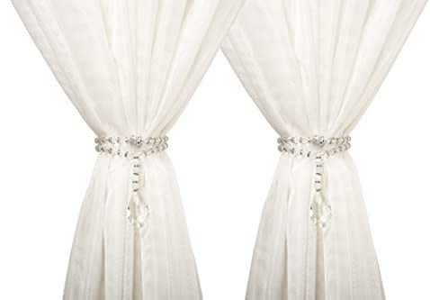 SUQ I OME 1 Pair of Luxury Crystal Beaded Magnetic Curtain Tieback and Holdback Curtain Clips Curtain Buckle Curtain Holder Blingbling Curtain Holdbacks for Drapes,Crystal