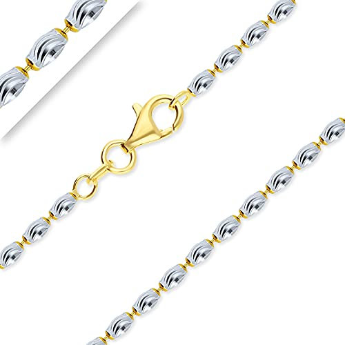 PLANETYS - Chaîne Maille Boule Rice Moon Diamantée Argent 925 Bicolore Plaqué Or 18 Carats Largeur 2.2 mm Longueur: 55 cm