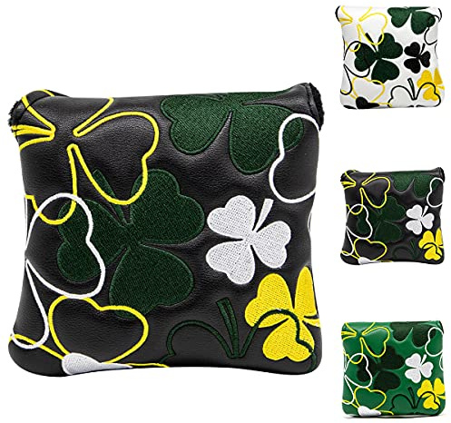 Golf Putter Cover Golf Club Head Covers Heel Shaft Mallet Putter Headcover Lucky Clover Putter Covers Leather Golf Mallet Putter Cover with Magnetic Fit Taylormade Odyssey Scotty Cameron Ping