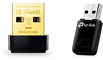 TP-Link Archer T2U Nano AC600 USB WLAN Stick Adapter (433MBit/s 5GHz, 200MBit/s 2,4GHz 802.11ac/n) schwarz/Gold & TL-WN823N WLAN USB Stick (300Mbit/s 2,4 GHz, Mini Größe Adapter)