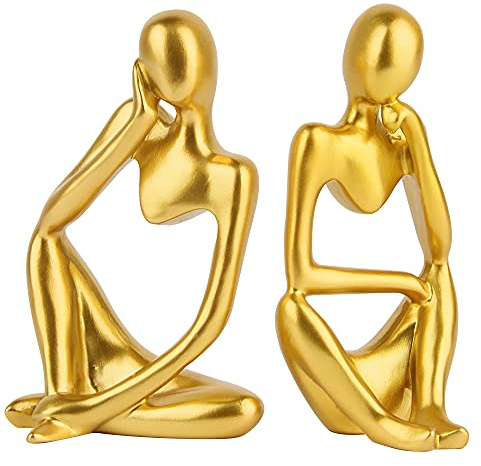XiXiRan Goldene Skulptur Ornamente Denker, 2Stück Denker Resin Skulptur, Abstrakte Figur Mini Denker, Mini Charaktere Harz Statue Ornament, für Home Office Desktop Dekoration