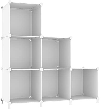 AWTATOS Würfel Aufbewahrungs Organizer, 6 Würfelregale mit Holzhammer, DIY Schrank, Modulares Lagerregal, Bücherregal, Kunststoff, Quadratisch, Aufbewahrungsregal für Zuhause, Schlafzimmer, Weiß