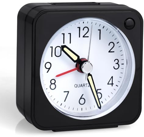 Vicloon Analoger Mini Wecker, Analog Wecker mit Nachtlicht, Schlummerfunktion,geräuschlos,Tragbarer Wecker für Schlafzimmer Wohnbereich Büro Reisen - Schwarz