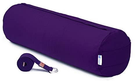 Yogan Yoga Bolster with a Yoga Belt/Strap | Natural Buckwheat Hulls Filling | Outer Cover (Could be Removed and Washed) - Made of 100% Organic Cotton (Royal Purple)