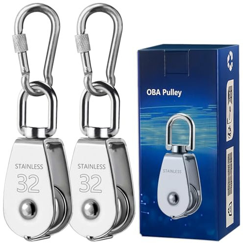 OBA Umlenkrollen, 2 Stück Umlenkrolle Stahlseil Tragkraft 250kg, Fitness Umlenkrolle Edelstahl für Seile Stahlseil, mit 2 Karabiner