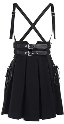 Instobig Gothic Suspender Skirt for Women Mini Pleated Overall A Line Cute Skirts for Teen Girls Goth Punk Aesthetic High Waist