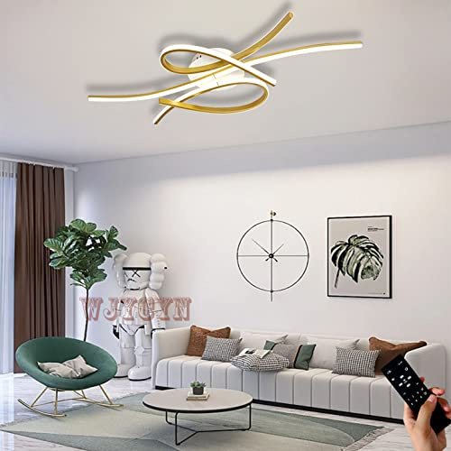 WJYCYN dimmbare LED-Deckenleuchte Moderne Gold Deckenlampe Wohnzimmerleuchte Decke Lampe mit Fernbedienung Deckenbeleuchtung für Wohnzimmer Küche Arbeitszimmer Büro Lichter Kronleuchter L100cm 54W