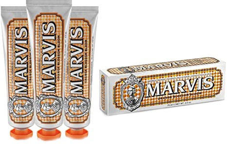 3 dentifricio Marvis Orange Blossom da 75 ml con fiori d'arancio e sapore di menta