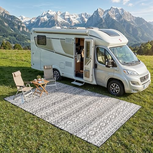 EVOCAMP Tapis d'extérieur 250x400 cm, résistant à la Pluie, imperméable, léger 3,6 kg, Couverture de Camping et Pique-Nique, Tapis en Plastique pour terrasse et Balcon, Fibres de polypropylène
