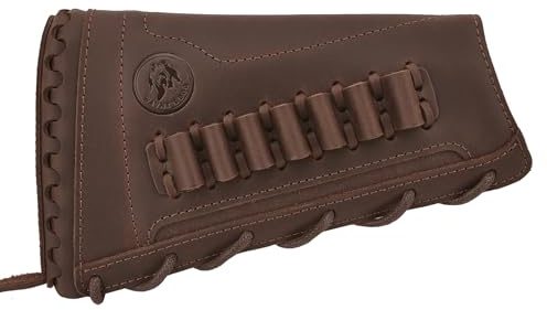 WAYNE'S DOG Handgefertigte Leder-Buttstock-Wangenauflage mit Gewehr-Munitionhalter für .308, 30-30, 357, 45-70 .22LR 12GA 16GA 20GA