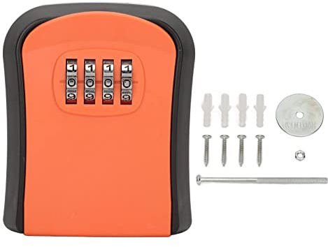 Boîte à clé Murale, Boîte à clé à Combinaison à 4 Chiffres pour L'extérieur avec capacité de 5 Clés, Coffre-fort à clé pour Intérieur (Orange)