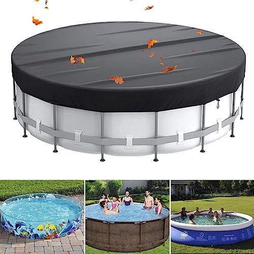 MOFIC 12FT Round Swimming Pool Cover, Solar Covers for Above Ground Pools, Inground Pool Cover Protector with Drawstring Design Increase Stability, Rainproof and Dustproof,Black (12FT)