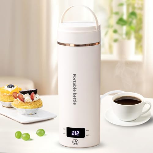 Touxila Bouilloire électrique portable pour voyage – Petite chaudière à eau chaude/chauffage/chauffe-eau à ébullition rapide (400 ml, beige)