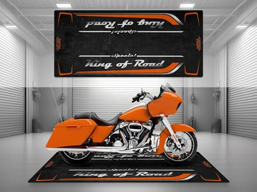 wibeart MPM Motorradmatte für Special King of Road. Waschbare, rutschfeste, öl- und wasserfeste Parkmatte für Garage, Ausstellungsraum und Werks | Baja Orange - Größe 2 : 102 x 47/260 x 120 cm