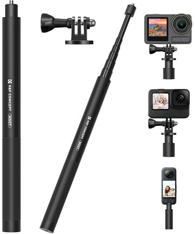 K&F Concept 153cm/60 Invisible Selfie Stick compatiable with GoPro hero 13, Insta360 x5, DJI Osmo Action 5, 1/4 Extended Monopod Pole with Action Camera Adapter MS07