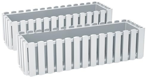 Tymar Blumenkasten landhausstil, Balkonkasten lattenoptik, Pflanzkasten Landhaus, 2er-Pack, Garten, Balkon, Terrasse (Weiß, 40 cm)