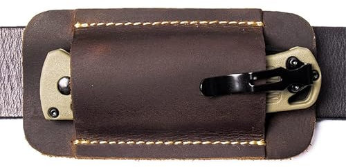 ANBOO Étui Couteau en Cuir avec Boucle de Ceinture Cachée pour Camping Chasse - Porte-Couteau Pliant Professionnel avec 2 Pochettes de Rangement (Marron)