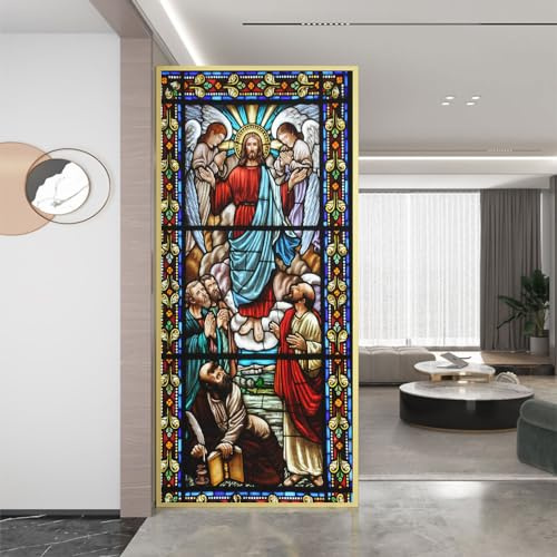 Pellicola adesiva per finestra, effetto smerigliato, anti UV, controllo del calore, motivo Cattedrale di Gesù, decorazione per finestre, 50 x 120 cm (larghezza x altezza)