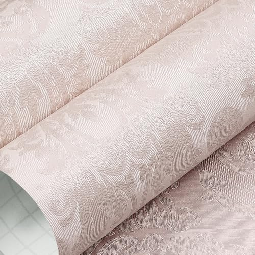 LACHEERY Pink Floral Damask Wallpaper Peel and Stick Wallpaper Pink Textured Fabric Wall Paper Self Adhesive Removable Contact Paper for Girls Bedroom Bathroom Cabinets Drawers Walls Liners 15.8x80