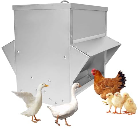 MUALROUS Comederos Automáticos de Pollos de 25 Kg Sin Desperdicio Comedero de Pollos Impermeable de Acero Inoxidable de Gran Capacidad con Tapa Comedero Colgante para Patos de Codorniz en El Exterior