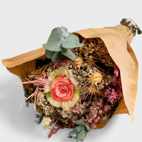 Bouquet de Flores Secas y Naturales en Tonalidades Variadas, Regalo Ideal Hecho a Mano, 50x35 (Rosa)