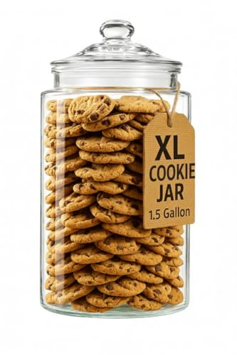 Tarro de cristal para galletas de 1.5 galones, contenedor alto de almacenamiento de alimentos con tapa hermética, recipiente de cocina grande para azúcar, harina, golosinas para perros, dulces,