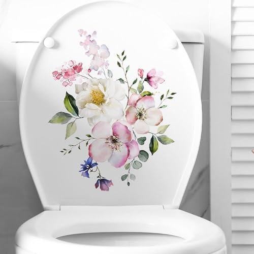 CHTME WC Deckel Aufkleber 1Pcs Toilettenaufkleber Klodeckel Aufkleber Blumen Muster Wandsticker Klo Aufkleber Toilette Bad Hibiskus Aufkleber schälen abnehmbare Wandbild Selbstklebend Badezimmer