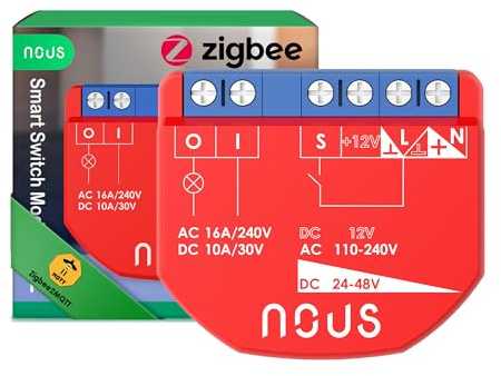 NOUS ZigBee Smart Switch Module, 1 kanal, AC 16 A/DC 10A, torrkontakter, 3,0 hubb krävs, kompatibel med Alexa, Zigbee2MQTT, Google Assistant, Home Assistant, Tuya