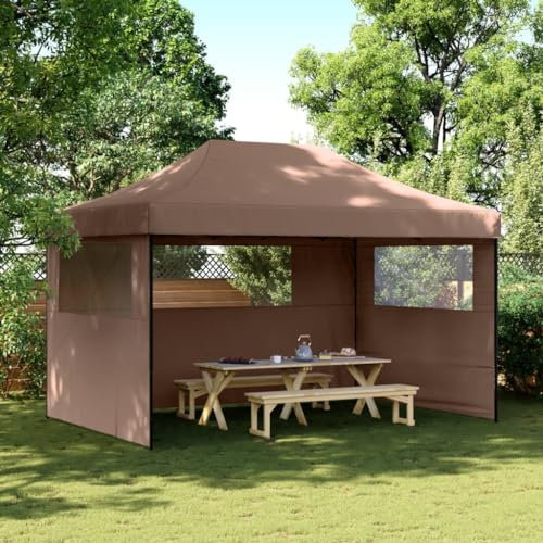 Homgoday Partyzelt Faltbar Pop-Up mit 3 Seitenteilen Braun Model4004972