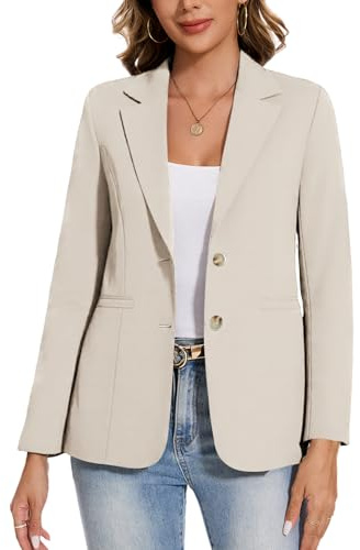 MINTLIMIT Cotton Linen Blazer Women Long Sleeve Lightweight Spring Summer Blazer Jackets with Pockets (Apricot, Size L)