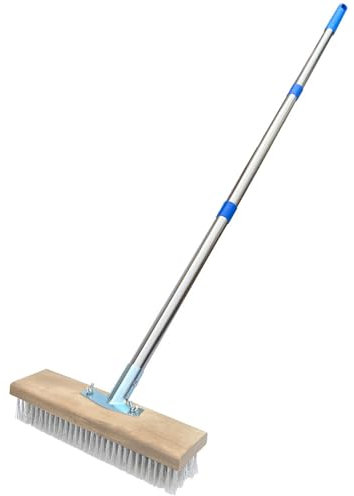 Balai en Fil d'acier Inoxydable Robuste avec Manche télescopique (130CM), idéal pour enlever Les Mauvaises Herbes, la Mousse, Les algues et Les Taches tenaces – Parfait pour Le Nettoyage de Patio